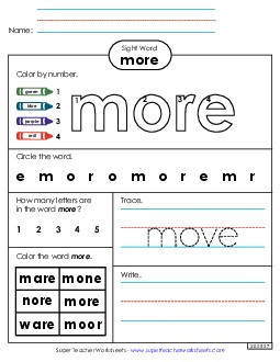 Worksheet 4: More Sight Words Individual Worksheet