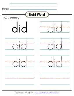 Trace the Word: Did Sight Words Individual Worksheet