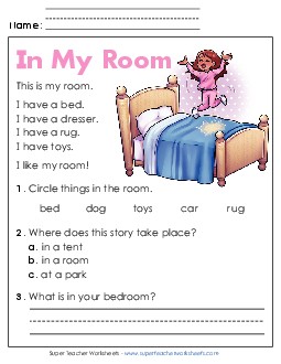 In My Room  Reading Comprehension Reading Comp Kindergarten Worksheet