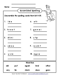 Word Unscramble (A-30) Spelling A Worksheet