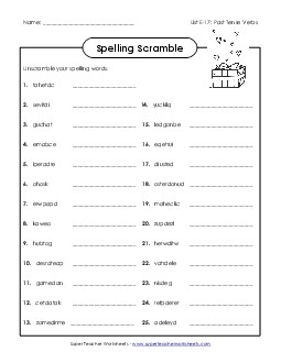 Unscramble (E-17) Free Spelling E Worksheet