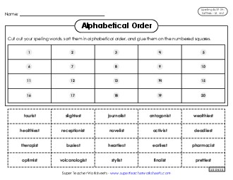 Alphabetical Order: Cut-Glue (F-24)  Spelling F Worksheet