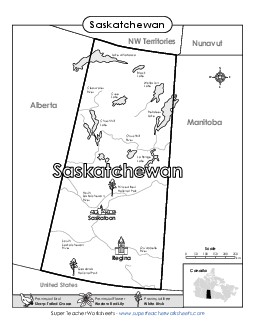 Saskatchewan Map (Black & White) Canada Worksheet