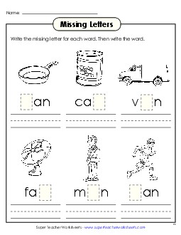 Missing Letters (-an) Word Families Worksheet