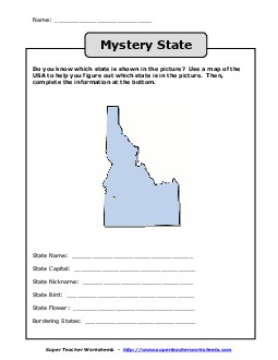 Mystery State: Idaho States Worksheet