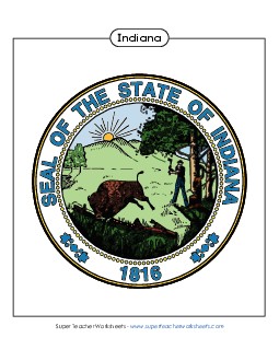 Indiana State Seal (Full-Color Version) States Individual Worksheet