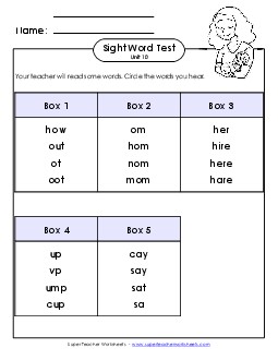 Whole Class Test (Unit 10) Sight Words Worksheet