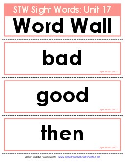 Pocket Chart or  Word Wall (Unit 17) Sight Words Worksheet