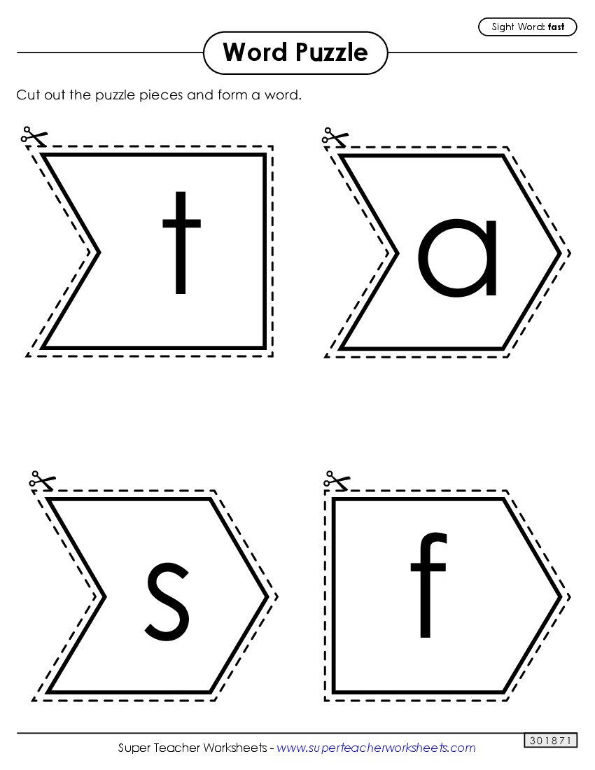 Word Puzzle: Fast Sight Words Individual Worksheet