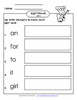 Letter Stampers (Unit 5)  Sight Words Worksheet