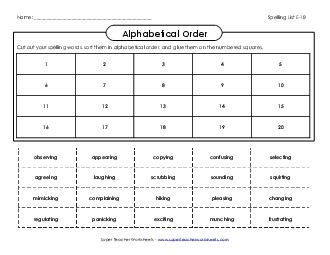 ABC Order: Cut-Glue (E-18) Spelling E Worksheet