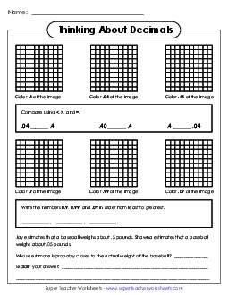 Thinking About Decimals Worksheet