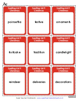 Flashcards (Christmas) Spelling F Worksheet