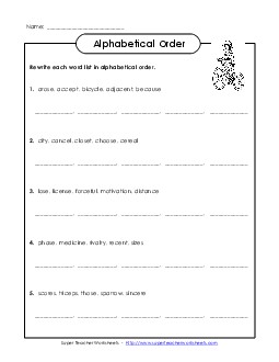 Alphabetical Order (E-6) Spelling E Worksheet