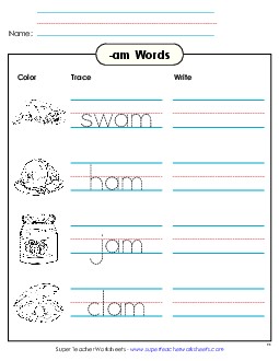 Trace and Write (-am) Word Families Worksheet