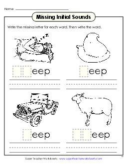 Missing Initial Sounds (-eep) Word Families Worksheet