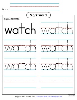 Trace the Word: Watch Sight Words Individual Worksheet