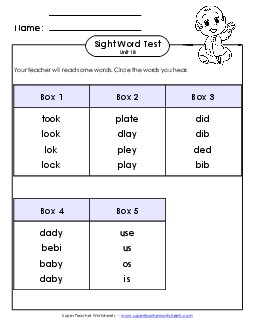 Whole Class Test (Unit 18) Sight Words Worksheet