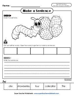 Make a Sentence (Strawberries) Picture Book Very Hungry Caterpillar Worksheet