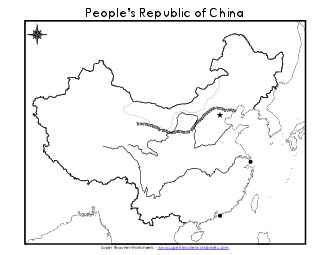 China Map (Basic Unlabeled) Maps Worksheet