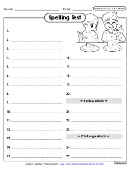 Spelling Test (F-16) Spelling F Worksheet