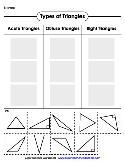 Cut and Glue: Acute, Right, Obtuse Triangles Worksheet