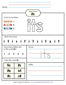 Worksheet 4: Its Sight Words Individual Worksheet