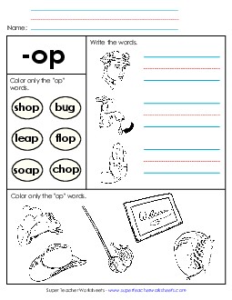 Worksheet 2 (-op Words) Word Families Worksheet