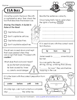 ELA Buzz: Week 8 Worksheets 36 through 40 Daily Ela Review Worksheet