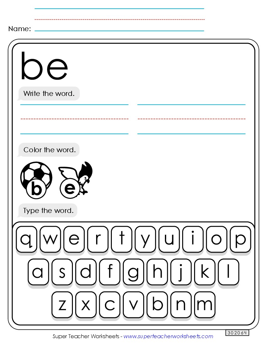 Write, Color, Type: Be Sight Words Individual Worksheet