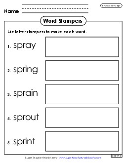 Letter Stampers (Spr Words) Phonics Blends Worksheet