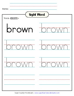 Trace the Word: Brown Sight Words Individual Worksheet