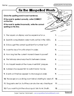 Correct or Incorrect? (F-6) Free Spelling F Worksheet