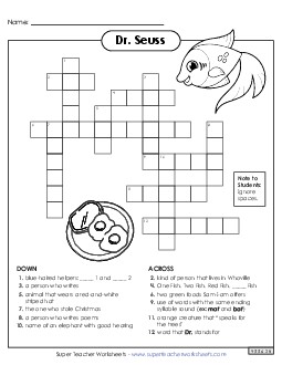 Dr. Seuss Crossword Puzzle Drseuss Worksheet