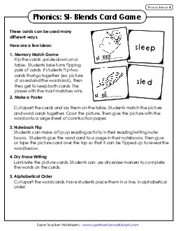 Phonics Card Game (Sl- Blends)  Phonics Blends Worksheet