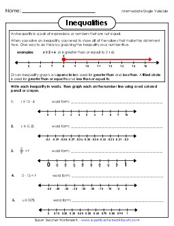 Inequalities (Intermediate) Worksheet