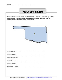 Mystery State: Oklahoma States Worksheet