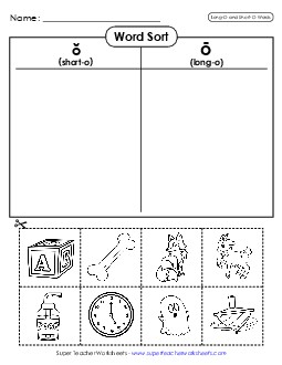 Word Sort (Cut-and-Glue) Free Phonics Long Short O Worksheet