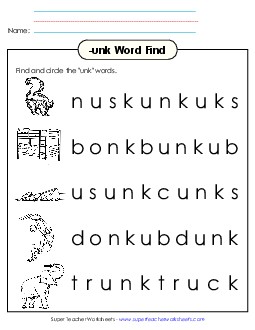 Circle the Words (-unk) Word Families Worksheet