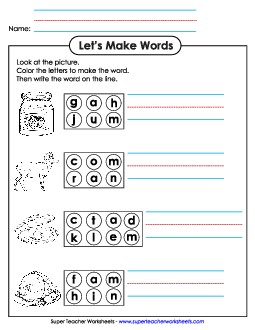 Circle the Letters & Write (-am) Word Families Worksheet