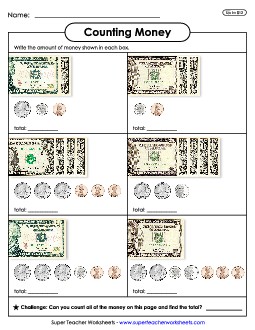 Counting Money 1 (Up to $12) Worksheet