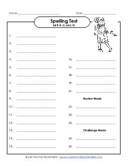 Spelling Test (E-4) Spelling E Worksheet