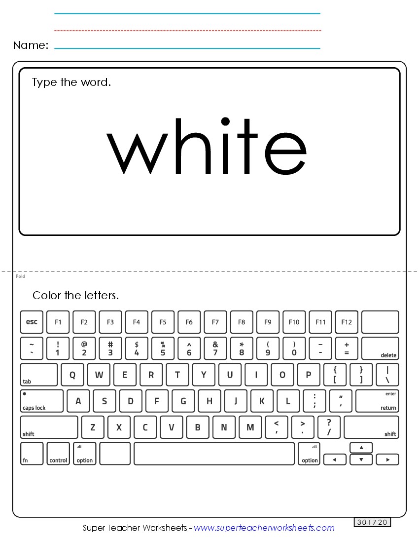 Type the Word: White Sight Words Individual Worksheet