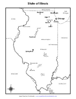 Labeled Illinois Map State Maps Worksheet