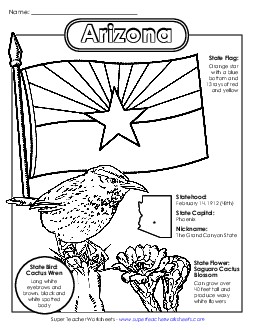 Arizona State Symbols Coloring Page States Individual Worksheet