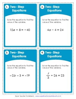 Task Cards (Intermediate) Equations Worksheet