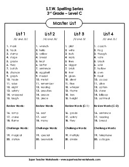 Master Spelling List (Grade 3)  Spelling C Worksheet