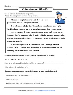 Volando con Nicolás Spanish Worksheet