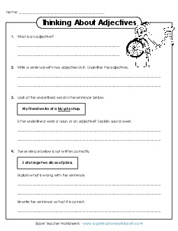 Thinking About Adjectives Worksheet