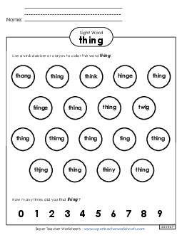 Dab or Color: Thing Sight Words Individual Worksheet